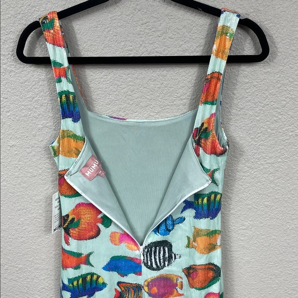 New Show Me Your Mumu Lets Go Mini Dress Rainbow Reef Sequin Fish Sz M - Picture 7 of 16